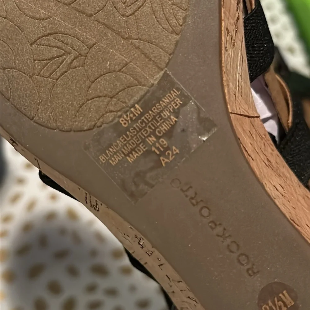 Rockport Blanca Wedge Sandal Elastic TBar Sandal in Black NEW in Box